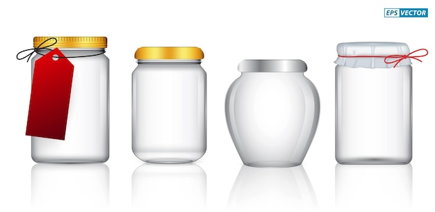 set of realistic glass jar storage isolated.