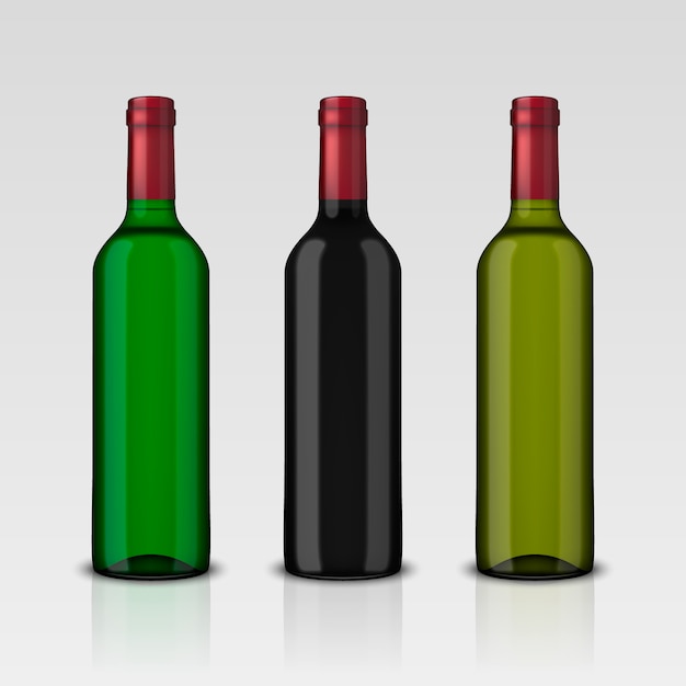 Set realistic green bottles of wine