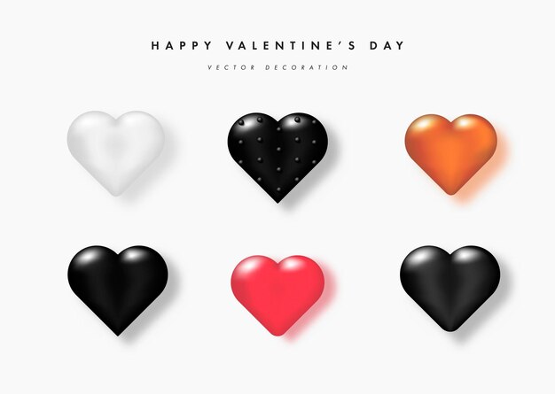 Set of realistic hearts isolated on background