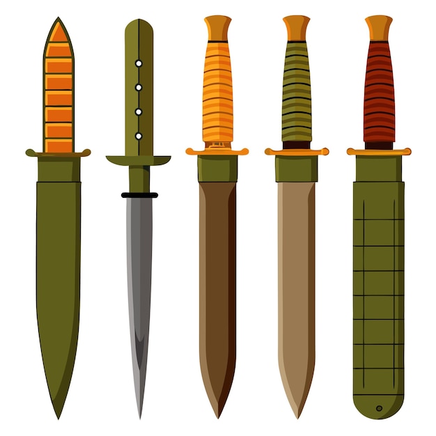 Vector set of realistic military knives vector design tactical precision