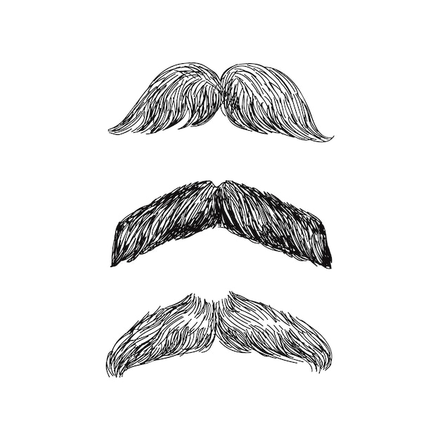 Set of realistic mustache in black and white illustration