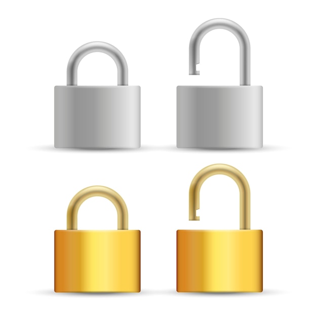 Set of realistic Padlocks isolated on white background. Vector illustration. Eps 10.