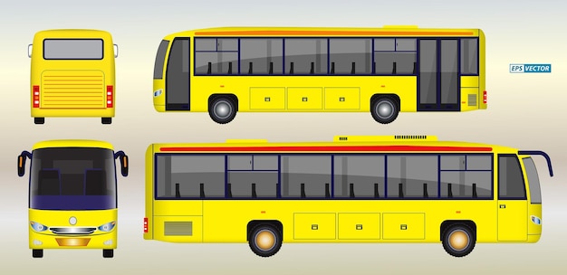 set of realistic passangers bus or travel bus side view and front back view or mockup automotive pub