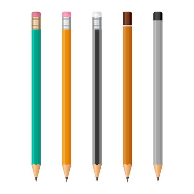 Set of realistic pencils with rubber eraser and without