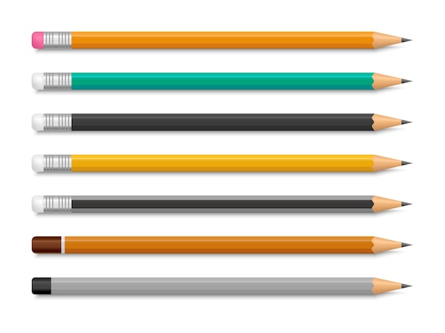 Set of realistic pencils with rubber eraser and without