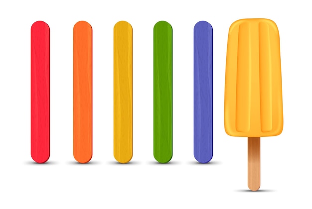 Set of realistic popsicle sticks banana ice cream d vector illustration summer season