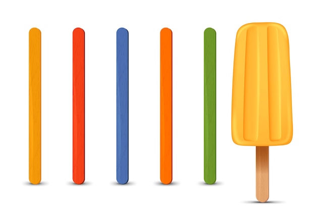 Set of realistic popsicle sticks