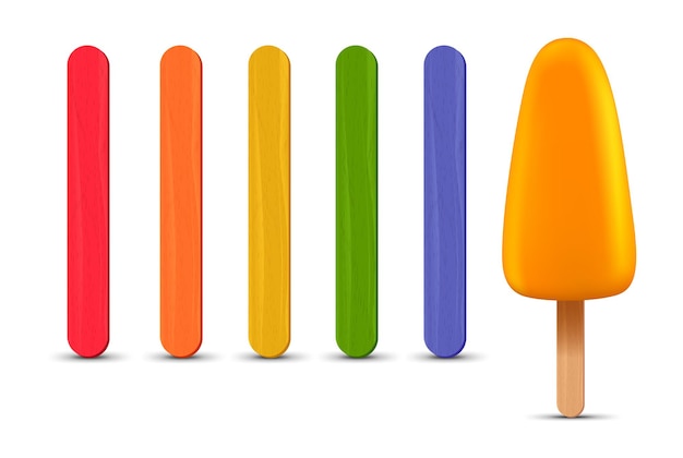 Set of realistic popsicle sticks