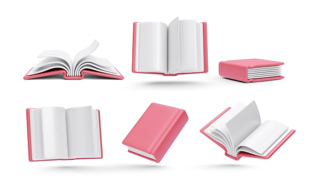 Set of realistic red books isolated on white background Vector illustration