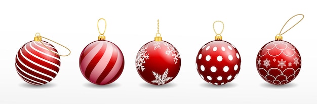 set of realistic red christmas ball hanging isolated or various color christmas ball decorative