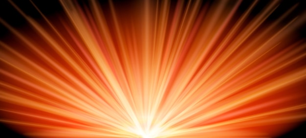 set of realistic red rays rising isolated or orange magic sunlight light effect on black background