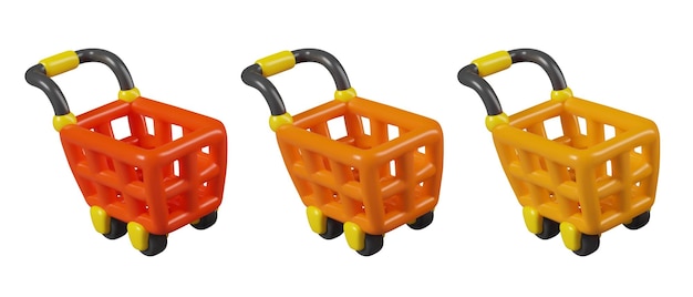 Set of realistic shopping carts of red orange yellow color