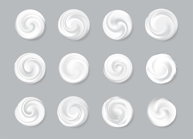 Set of realistic smears of cosmetic white cream for skin of different shapes and sizes isolated on background Vector