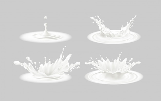 Set of realistic splashes of milk isolated