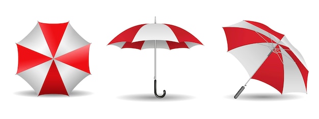 set of realistic striped umbrella in various type.