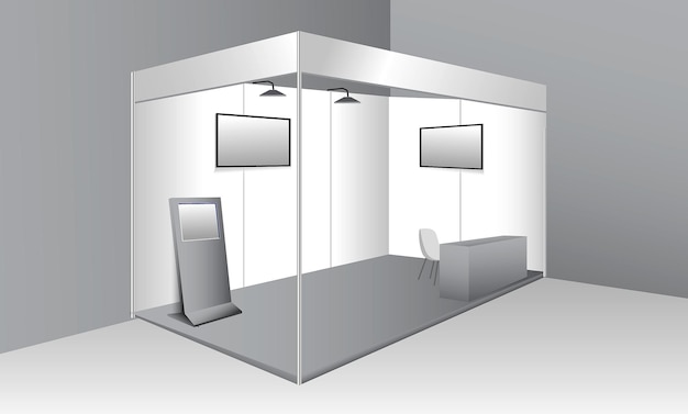 Set of realistic trade exhibition stand or white blank exhibition kiosk or stand booth corporate