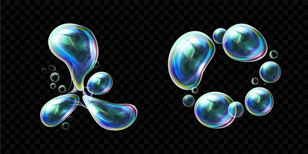 Set of realistic transparent colorful soap bubbles