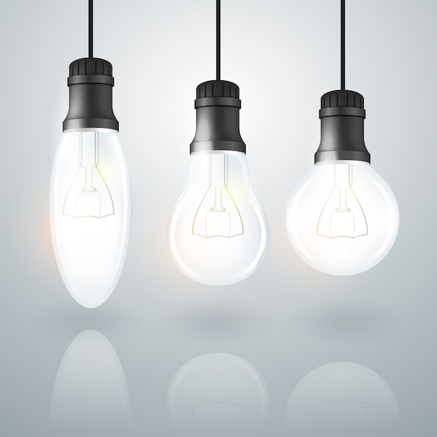 Vector set of realistic transparent light bulb