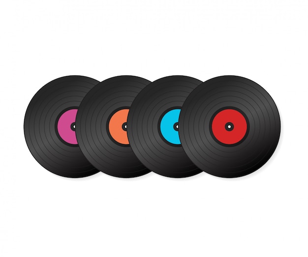 Set Realistic Vinyl Record with Cover