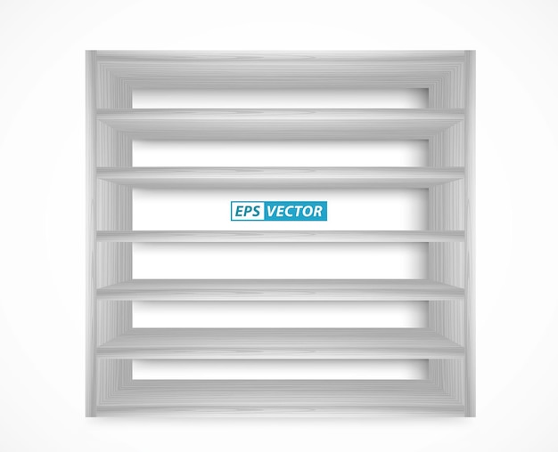 Vector set of realistic white wooden wall shelves isolated