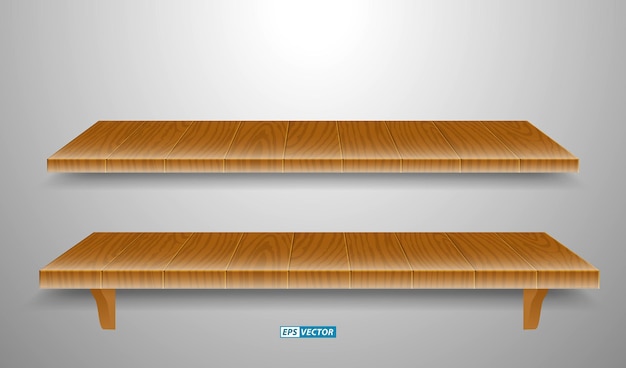 set of realistic wooden wall shelves isolated eps vector