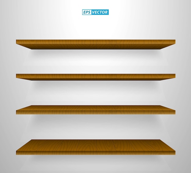 set of realistic wooden wall shelves isolated