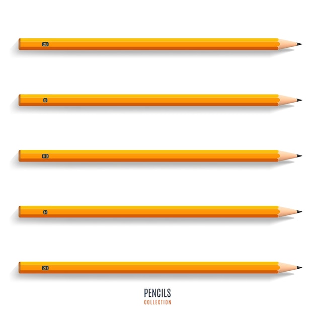 Set of realistic yellow pencils with shadow isolated on white background stationery for drawing