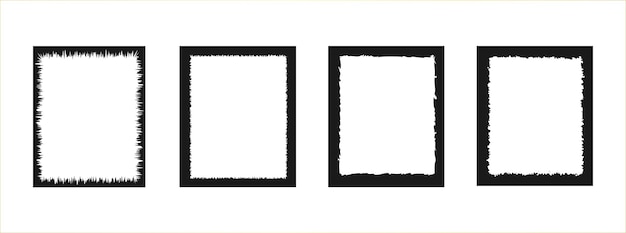 Set of Rectangular Black Boxes Vector Black frames isolated on transparent background Set of inked blank frames