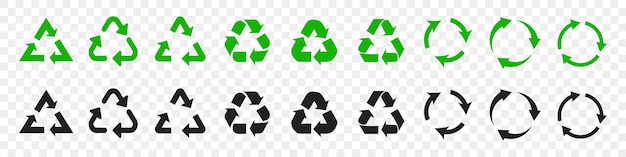 Set of recycle icons in green and black Vector illustration