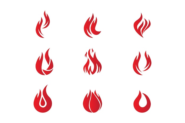 Set of red fire flames Collection of hot flaming elements Energy idea