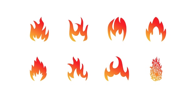 Set of red fire flames for warning symbols