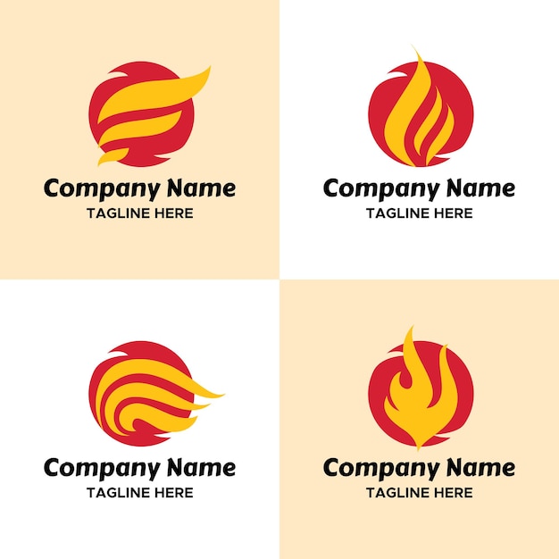 Set of Red Fireball with yellow wings logo template for company in sporty look