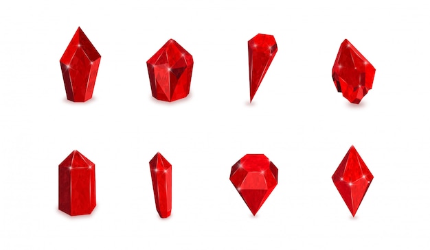 Set of red gemstones. Vector illustration of rubies