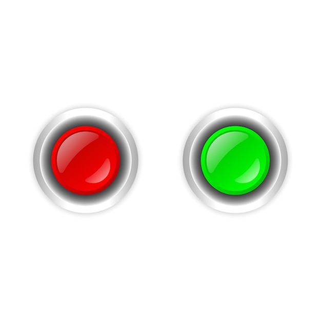 set of red and green buttons isolated on white background. power start and stop concept