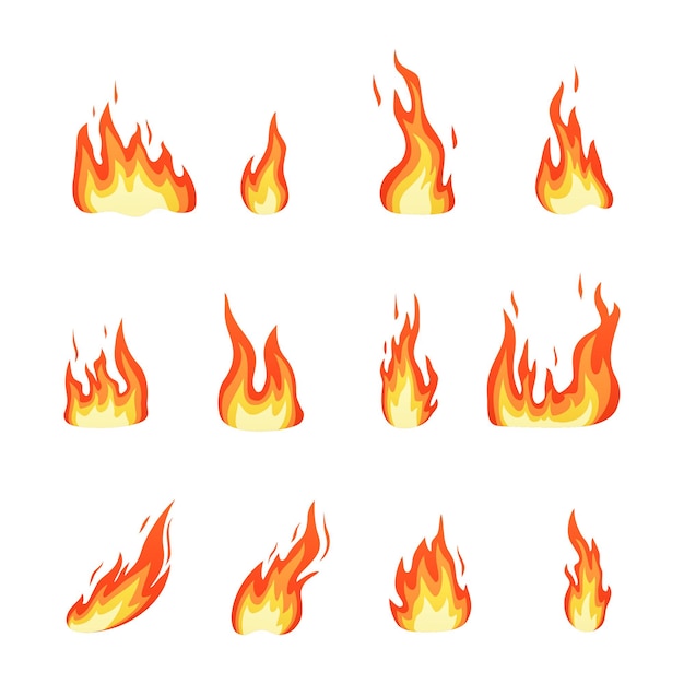 Set of red and orange fire flame vector illustration