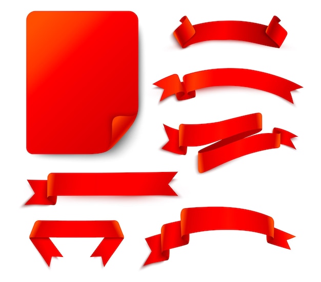 Set of red ribbons isolated