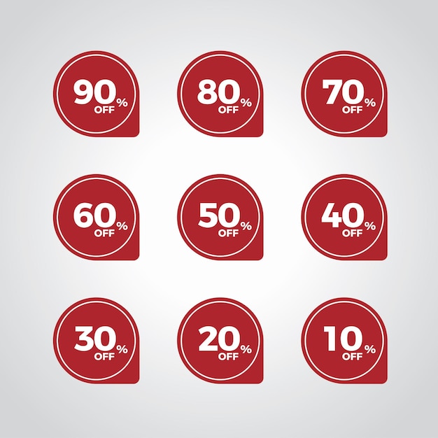 Set of red sale label illustration flat vector icons