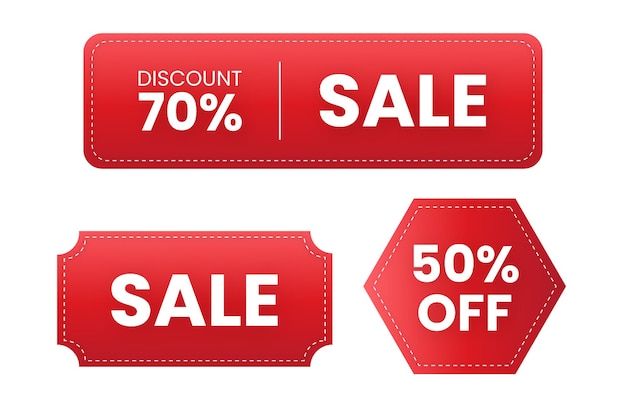 Set of red sale tag sticker badge for promotion