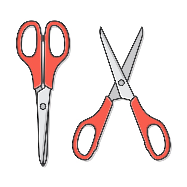 Set Of Red Scissors In Open And Close Position.