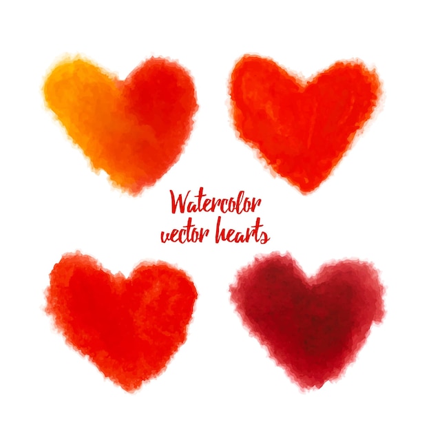 Set of red vector watercolor hearts