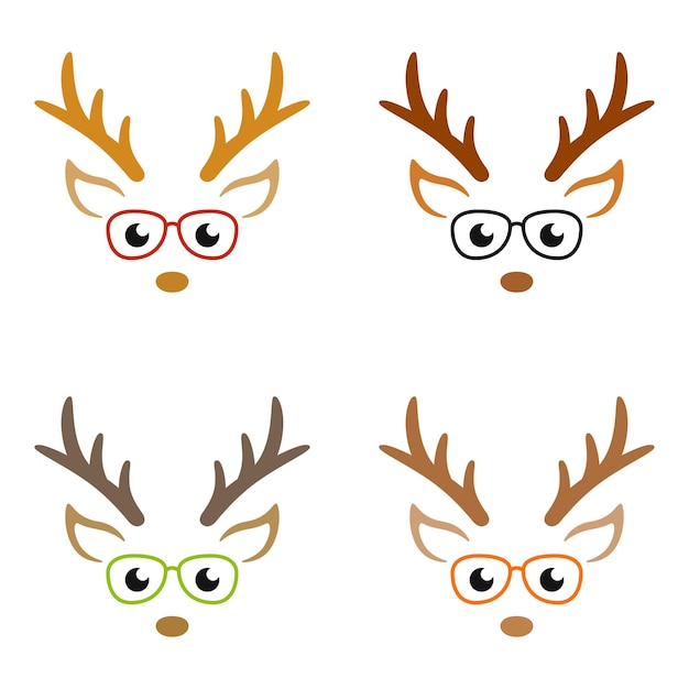 Set of Reindeer Face in flat style isolated