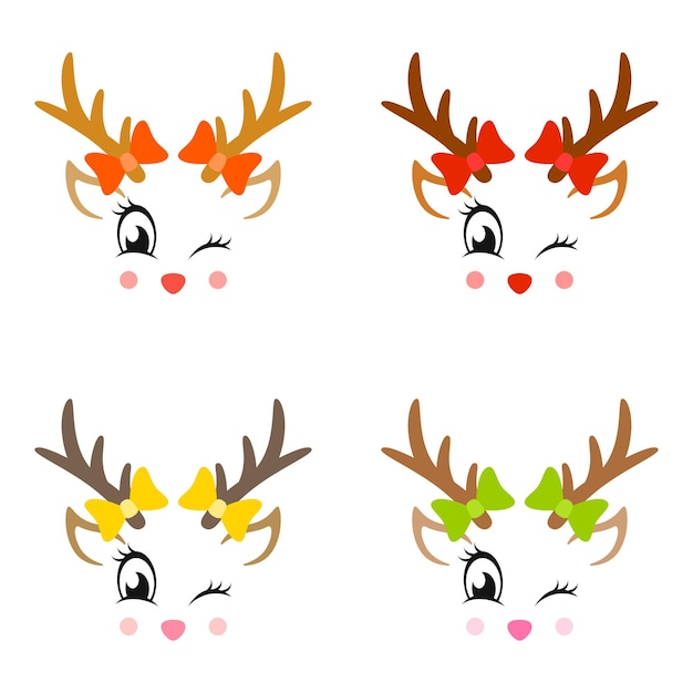 Set of Reindeer Face in flat style isolated