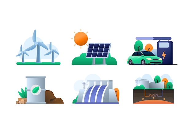 Set of renewable energy ecological friendly vector illustration