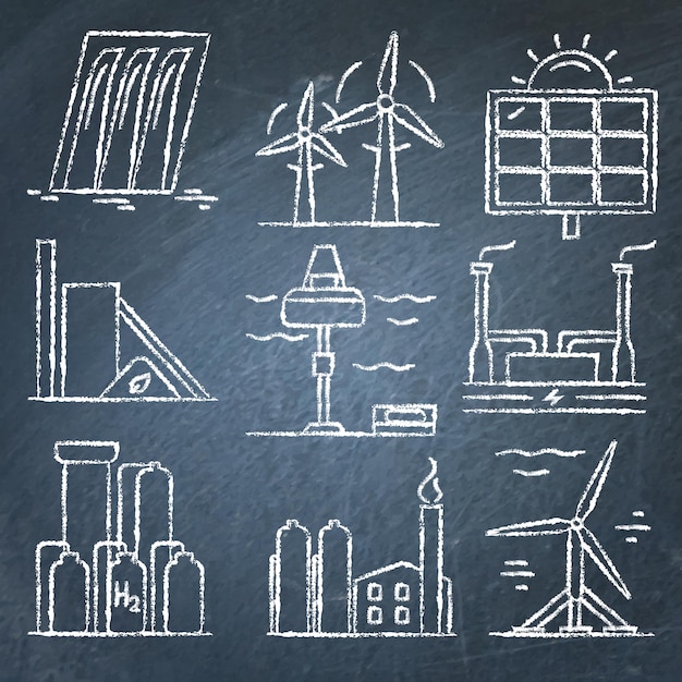 Set of renewable energy hand drawn icons