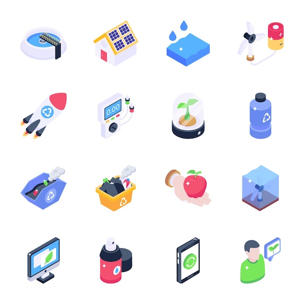 Set of Renewable Energy Isometric Icons