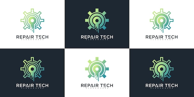 Set of repair tech logo design with luxury colour design Premium Vector