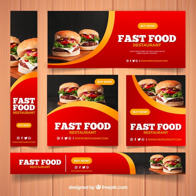 Set of restaurant banners with photo