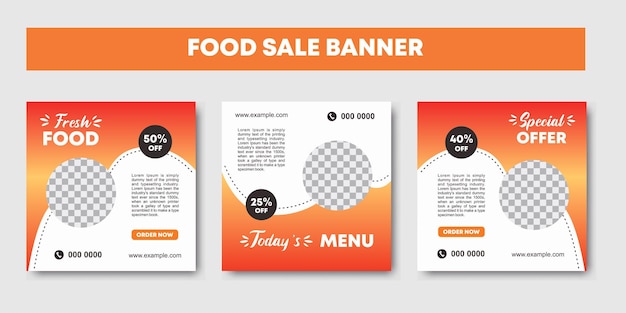 Set of restaurant culinary social media post template Orange and white background color shape Food sale banner Vector illustration for social media post restaurant and culinary digital promotion