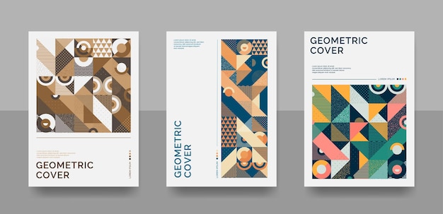 Set Retro Cover Abstract geometric shapes of colorful modern pattern