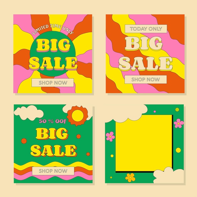 Set of Retro Groove Social Media Postsx9Big Sale Template